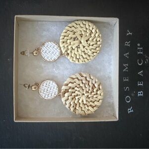 Woven Gold and White Drop Earrings